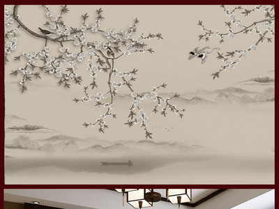 新中式山水花鳥3D壁畫 傳統(tǒng)藝術(shù)與現(xiàn)代科技的完美融合
